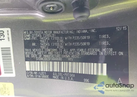 2015 Toyota Sienna Se 8 Passenger z USA, uszkodzony, nr VIN 5TDXK3DC5FS688680